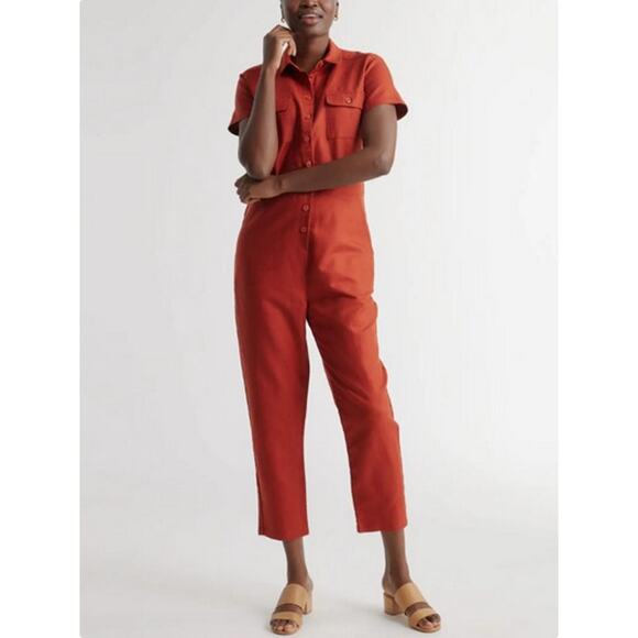 Quince Cotton Linen Twill Short Sleeve Coverall Jumpsuit Size L NWT - Picture 1 of 4